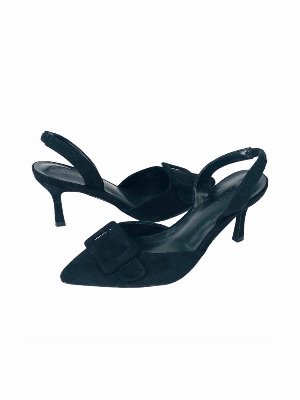 Coutgo Slingback Kitten Heels Pumps Sling Back Closed Pointed Toe Black Size 6